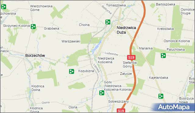 mapa Niedrzwica Kościelna, Niedrzwica Kościelna na mapie Targeo