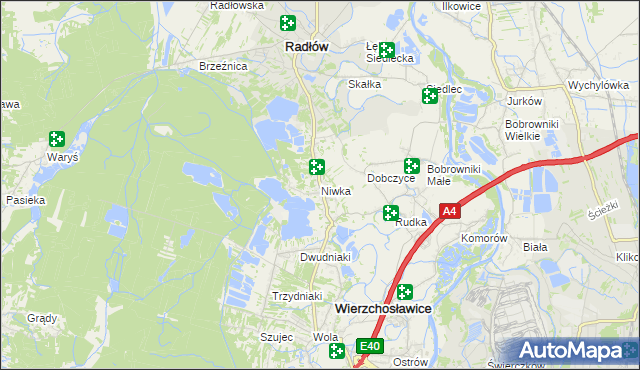 mapa Niwka gmina Radłów, Niwka gmina Radłów na mapie Targeo