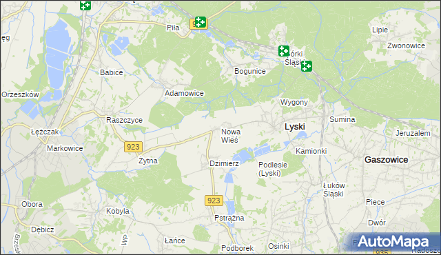 mapa Nowa Wieś gmina Lyski, Nowa Wieś gmina Lyski na mapie Targeo