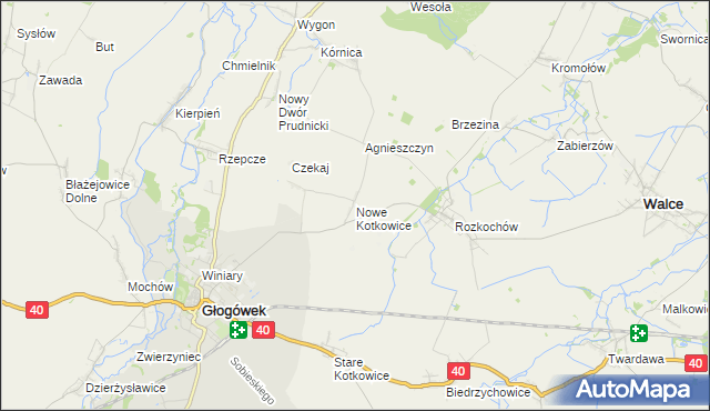 mapa Nowe Kotkowice, Nowe Kotkowice na mapie Targeo