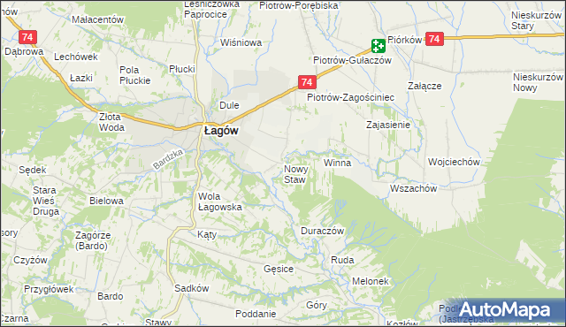 mapa Nowy Staw gmina Łagów, Nowy Staw gmina Łagów na mapie Targeo