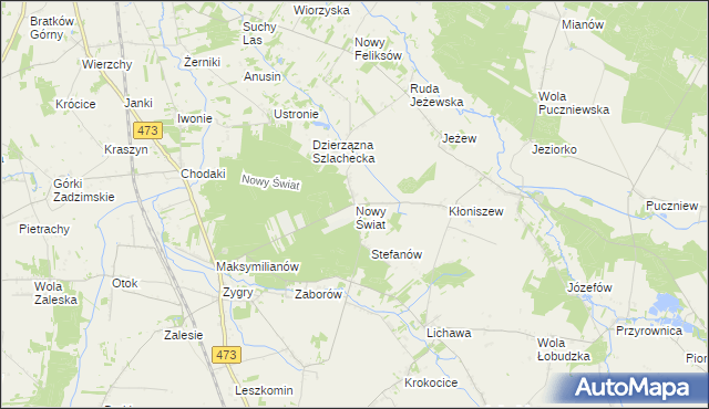 mapa Nowy Świat gmina Zadzim, Nowy Świat gmina Zadzim na mapie Targeo