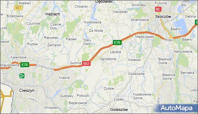 mapa Ogrodzona gmina Dębowiec, Ogrodzona gmina Dębowiec na mapie Targeo