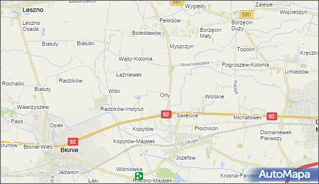 mapa Orły gmina Ożarów Mazowiecki, Orły gmina Ożarów Mazowiecki na mapie Targeo