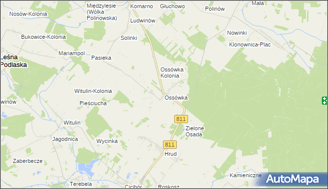 mapa Ossówka gmina Leśna Podlaska, Ossówka gmina Leśna Podlaska na mapie Targeo