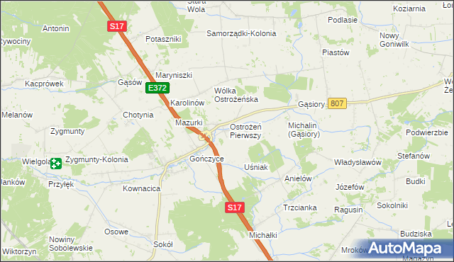 mapa Ostrożeń Drugi, Ostrożeń Drugi na mapie Targeo