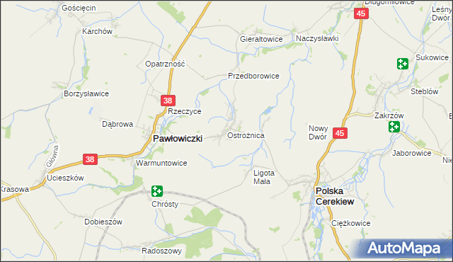 mapa Ostrożnica, Ostrożnica na mapie Targeo