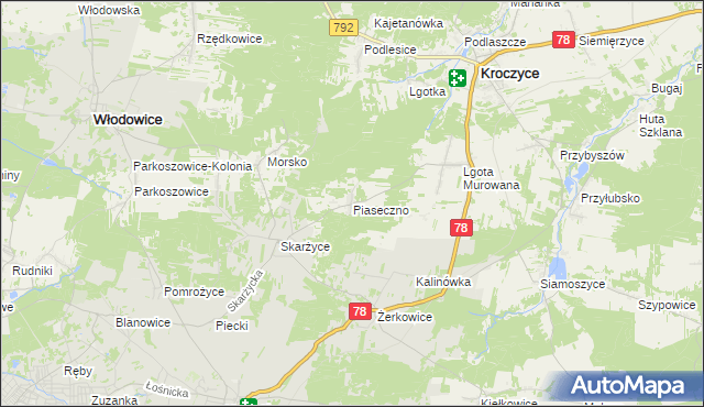 mapa Piaseczno gmina Kroczyce, Piaseczno gmina Kroczyce na mapie Targeo