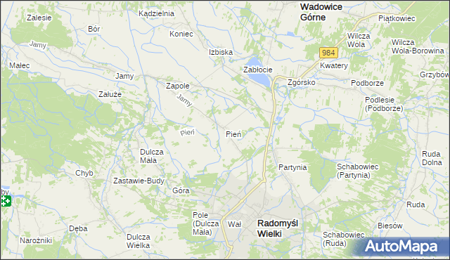 mapa Pień gmina Radomyśl Wielki, Pień gmina Radomyśl Wielki na mapie Targeo