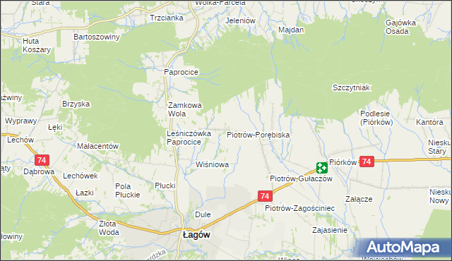 mapa Piotrów-Porębiska, Piotrów-Porębiska na mapie Targeo