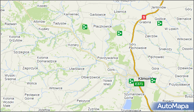 mapa Pokrzywianka gmina Klimontów, Pokrzywianka gmina Klimontów na mapie Targeo