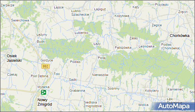 mapa Poraj gmina Chorkówka, Poraj gmina Chorkówka na mapie Targeo