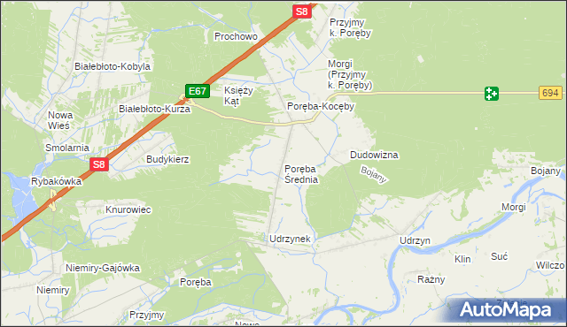 mapa Poręba Średnia, Poręba Średnia na mapie Targeo