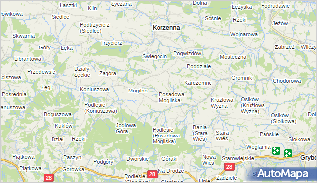 mapa Posadowa Mogilska, Posadowa Mogilska na mapie Targeo