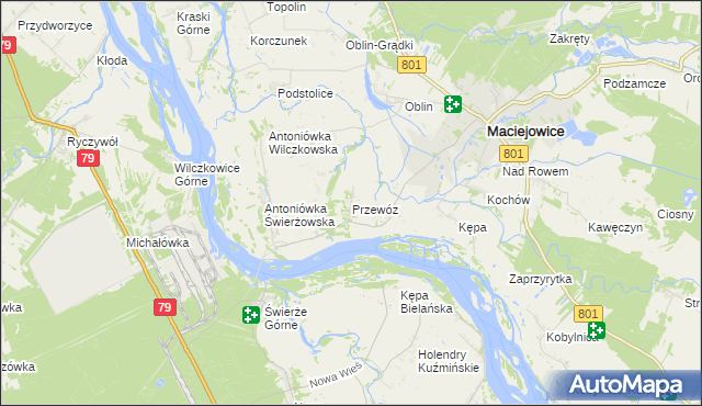 mapa Przewóz gmina Maciejowice, Przewóz gmina Maciejowice na mapie Targeo