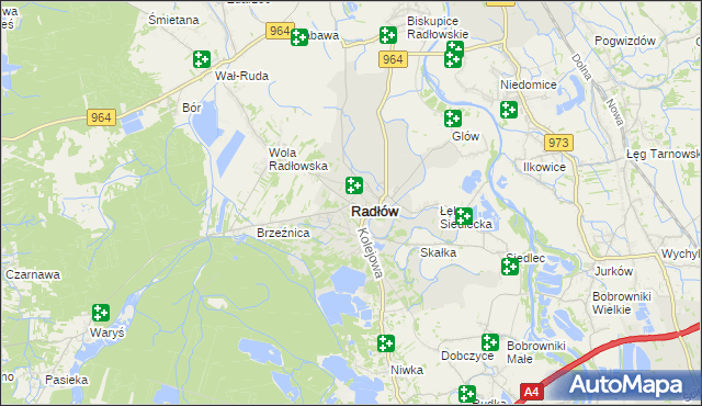 mapa Radłów powiat tarnowski, Radłów powiat tarnowski na mapie Targeo