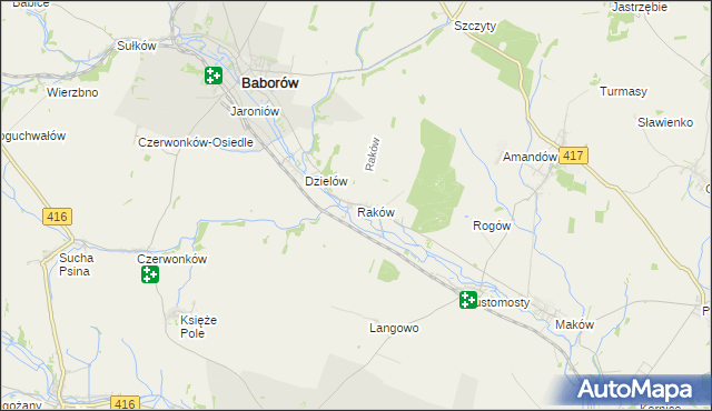 mapa Raków gmina Baborów, Raków gmina Baborów na mapie Targeo