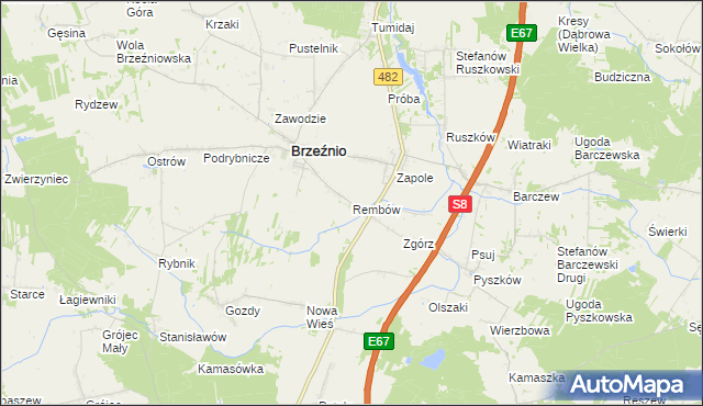 mapa Rembów gmina Brzeźnio, Rembów gmina Brzeźnio na mapie Targeo