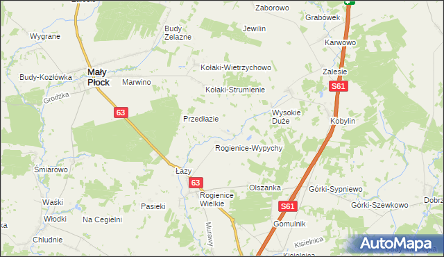 mapa Rogienice Piaseczne, Rogienice Piaseczne na mapie Targeo