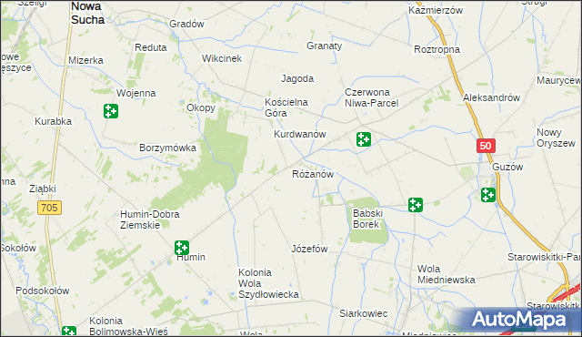 mapa Różanów gmina Wiskitki, Różanów gmina Wiskitki na mapie Targeo