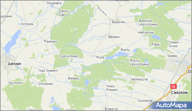 mapa Ruda gmina Zduny, Ruda gmina Zduny na mapie Targeo