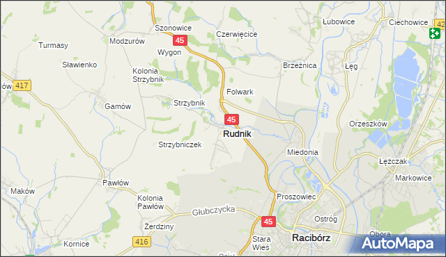 mapa Rudnik powiat raciborski, Rudnik powiat raciborski na mapie Targeo