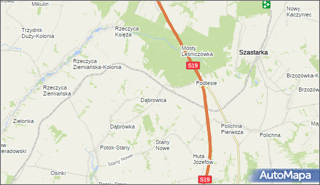 mapa Rzeczyca-Kolonia gmina Szastarka, Rzeczyca-Kolonia gmina Szastarka na mapie Targeo