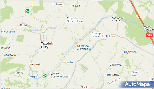 mapa Rzeczyca Ziemiańska, Rzeczyca Ziemiańska na mapie Targeo