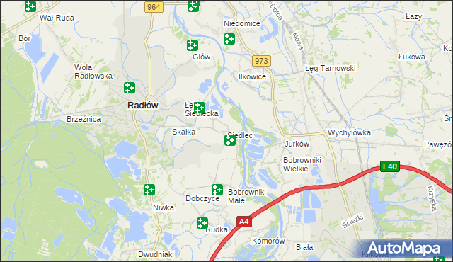 mapa Siedlec gmina Radłów, Siedlec gmina Radłów na mapie Targeo