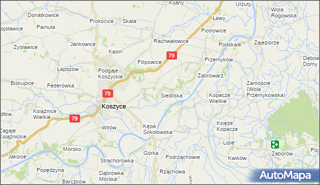 mapa Siedliska gmina Koszyce, Siedliska gmina Koszyce na mapie Targeo