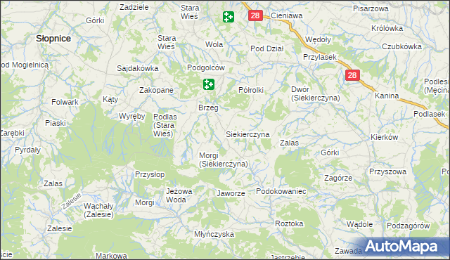 mapa Siekierczyna gmina Limanowa, Siekierczyna gmina Limanowa na mapie Targeo