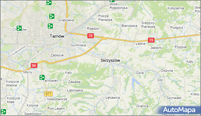 mapa Skrzyszów powiat tarnowski, Skrzyszów powiat tarnowski na mapie Targeo