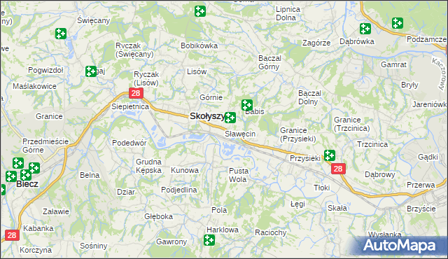 mapa Sławęcin gmina Skołyszyn, Sławęcin gmina Skołyszyn na mapie Targeo