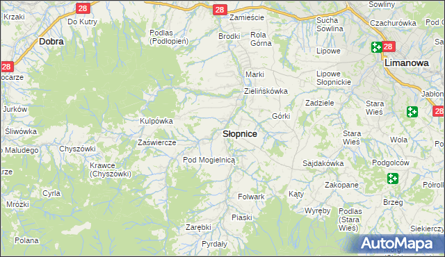 mapa Słopnice, Słopnice na mapie Targeo