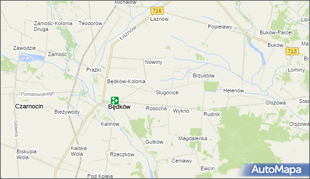 mapa Sługocice gmina Będków, Sługocice gmina Będków na mapie Targeo