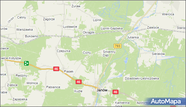 mapa Śmiertny Dąb-Leśniczówka, Śmiertny Dąb-Leśniczówka na mapie Targeo