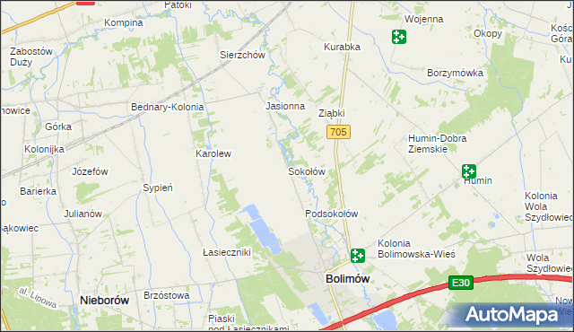 mapa Sokołów gmina Bolimów, Sokołów gmina Bolimów na mapie Targeo