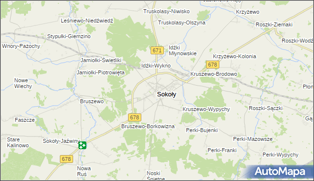 mapa Sokoły powiat wysokomazowiecki, Sokoły powiat wysokomazowiecki na mapie Targeo