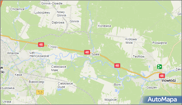 mapa Spała gmina Inowłódz, Spała gmina Inowłódz na mapie Targeo