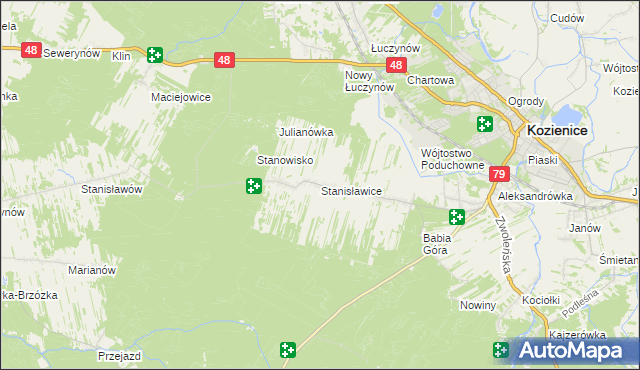 mapa Stanisławice gmina Kozienice, Stanisławice gmina Kozienice na mapie Targeo