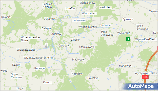 mapa Stanisławów gmina Wodzierady, Stanisławów gmina Wodzierady na mapie Targeo