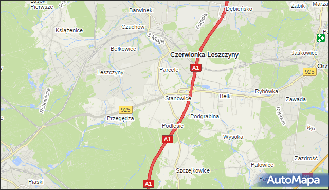 mapa Stanowice gmina Czerwionka-Leszczyny, Stanowice gmina Czerwionka-Leszczyny na mapie Targeo