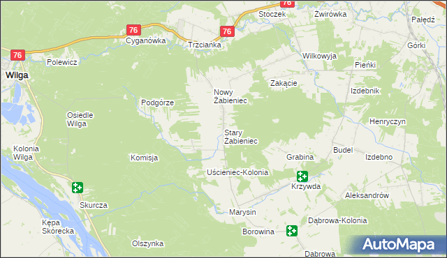 mapa Stary Żabieniec gmina Wilga, Stary Żabieniec gmina Wilga na mapie Targeo