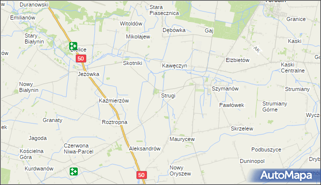 mapa Strugi gmina Teresin, Strugi gmina Teresin na mapie Targeo