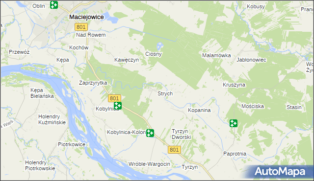 mapa Strych gmina Maciejowice, Strych gmina Maciejowice na mapie Targeo