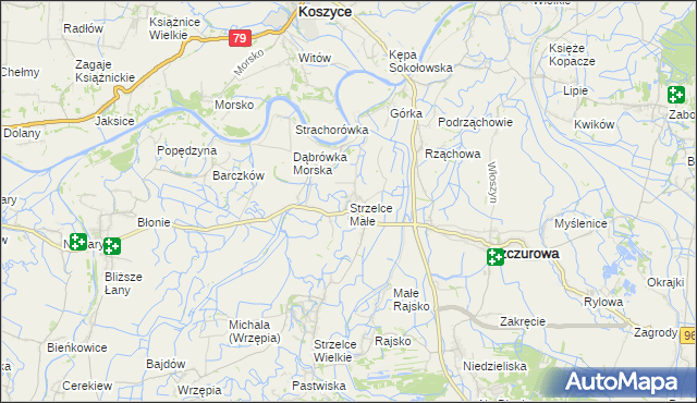 mapa Strzelce Małe gmina Szczurowa, Strzelce Małe gmina Szczurowa na mapie Targeo