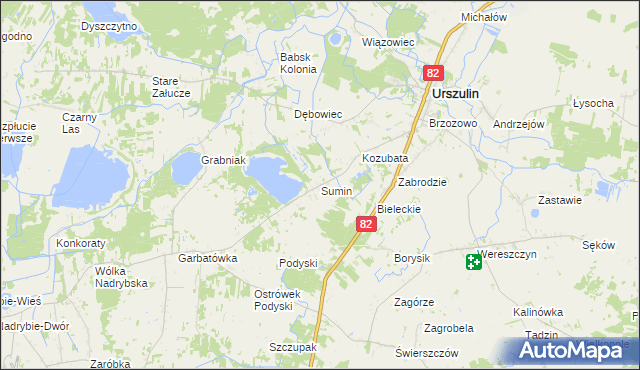 mapa Sumin gmina Urszulin, Sumin gmina Urszulin na mapie Targeo