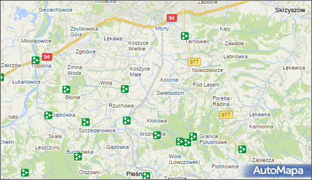 mapa Świebodzin gmina Pleśna, Świebodzin gmina Pleśna na mapie Targeo