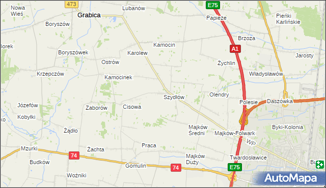 mapa Szydłów gmina Grabica, Szydłów gmina Grabica na mapie Targeo