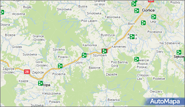 mapa Szymbark gmina Gorlice, Szymbark gmina Gorlice na mapie Targeo